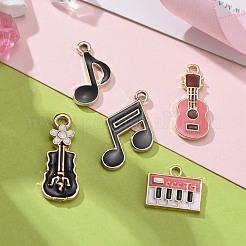 30pcs 5 pendentifs en émail en alliage de thème de musique plaqué or léger&nbsp;ENAM-ZZ0001-08LG