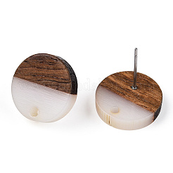 Aretes redondos planos de resina opaca y madera de nogal&nbsp;EJEW-TAC0021-17A-02