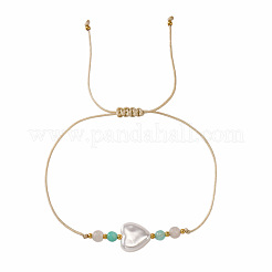 Pulseras ajustables de cuentas trenzadas con perlas sintéticas en forma de corazón para uso diario&nbsp;KQ0143
