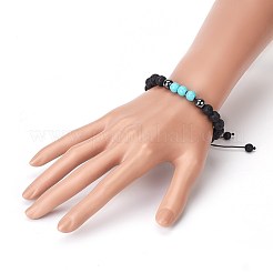 Roca de lava natural y cuentas de hematita sintética no magnética pulseras de cuentas trenzadas&nbsp;BJEW-JB03975-03