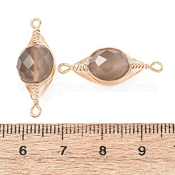 Натуральные серые агатовые граненые плоские круглые звенья-подвески с медной проволочной обмоткой в виде елочки.&nbsp;KK-Z152-09G-01