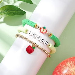 3 шт. 3 стиля браслет из полимерной глины с бусинами и браслет с подвесками в виде яблока из сплава и эмали для женщин&nbsp;BJEW-TA00606