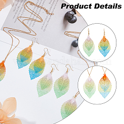 2 комплект из 2-х цветного филигранного колье с подвеской в виде листа и сережек-подвесок&nbsp;SJEW-FI0001-03