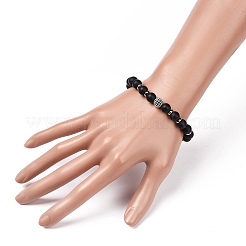 Ensemble de bracelets extensibles en perles d'agate noire et de noix de coco teintées et chauffées naturellement&nbsp;BJEW-JB08935
