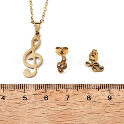 Музыкальная нота 201 комплект из ожерелий и серег-гвоздиков из нержавеющей стали для женщин&nbsp;SJEW-Q025-03G
