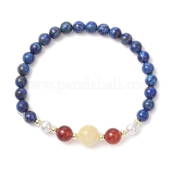 Bracelets extensibles en perles de coquillage et lapis-lazuli naturel teinté&nbsp;BJEW-JB11938-03