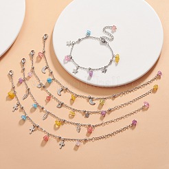 Браслет с подвесками из синтетического кварца с трещинками и нержавеющей стали 304 для женщин&nbsp;BJEW-JB09331