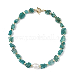 Colliers de perles ovales en coquillage et pépites d'amazonite brute naturelle pour femmes&nbsp;NJEW-JN06486