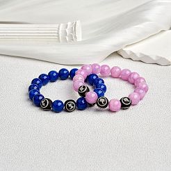 Синий натуральный машан нефрит круглый эластичный браслет из бисера&nbsp;BJEW-SW00077-03