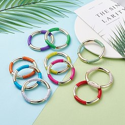 10 pièces 10 couleurs imitation pierres précieuses acrylique tube incurvé gros bracelets extensibles ensemble pour les femmes&nbsp;BJEW-JB08141