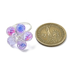 4 pieza de anillos de dedo con flores de vidrio de 4 colores&nbsp;RJEW-JR00825-01