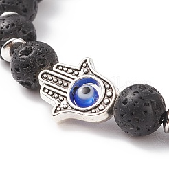 Pulsera elástica de piedras preciosas mixtas naturales y sintéticas con mano de hamsa de aleación&nbsp;BJEW-TA00153