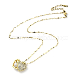 Collane con medaglione a cuore in ottone con strass e perla di plastica all'interno&nbsp;NJEW-Z026-02G