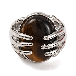 Ovaler Fingerring aus natürlichem Tigerauge&nbsp;G-Q184-06F-P