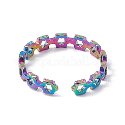 Bague en acier inoxydable 201 avec placage ionique (IP) - Bague ouverte carrée creuse pour femme&nbsp;RJEW-C045-11M
