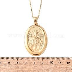 Овальные ожерелья из нержавеющей стали 304 с подвеской в виде Девы Марии для женщин&nbsp;NJEW-B149-01G