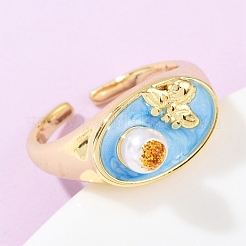 Латунные манжеты с небесно-голубой эмалью&nbsp;RJEW-C139-17B-G