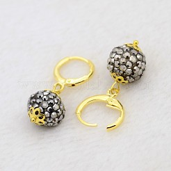 Оборванных серьги круглые горный хрусталь мяч смолы&nbsp;LS-EJEW-J080-29G