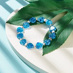 Bracelet extensible fait main millefiori au chalumeau et perles de coeur en alliage&nbsp;BJEW-JB08042-02