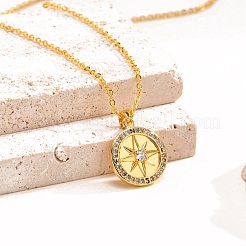 Colliers à chaîne en laiton avec pendentif boussole en zircone cubique transparent&nbsp;PW-WG2438B-01