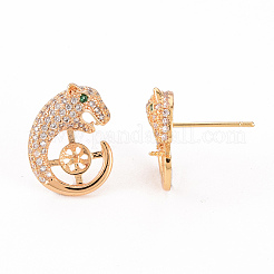 Серьги-гвоздики с прозрачным кубическим цирконием из латуни с микропаве&nbsp;KK-T062-118G-B-NF