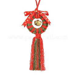 Pendentif couronne de Noël en coton macramé fait main&nbsp;HJEW-JM02654-02