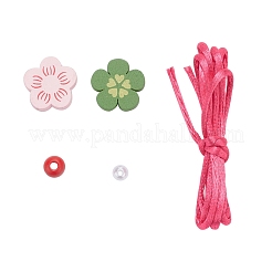 160 pièces rondes et fleurs en bois/perles en plastique&nbsp;DIY-FS0001-51