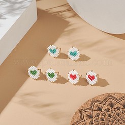 3 paio di esagoni intrecciati con semi di vetro a 3 colori e orecchini a bottone a cuore&nbsp;EJEW-MZ00009