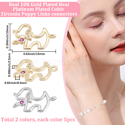 10 pz. 2 colori ottone micro pavé zirconia cubica maglie/connettori a forma di cucciolo&nbsp;ZIRC-BBC0003-37