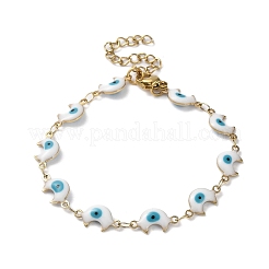 Bracelet chaîne à maillons en émail lune avec mauvais œil&nbsp;BJEW-G683-01G