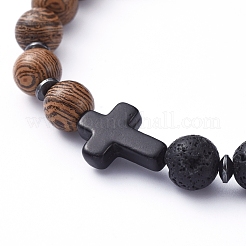 Bracelets extensibles en perles de bois naturel&nbsp;BJEW-JB05231-01