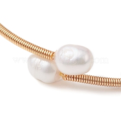 Браслет-манжета с натуральным аквамарином и жемчугом&nbsp;BJEW-JB10119-01