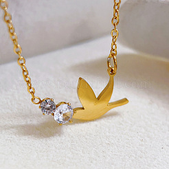 Colliers pendentifs oiseau en acier inoxydable et cristal strass 201 pour femmes&nbsp;WG9DEBA-01