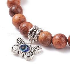 Bracciale elasticizzato in legno naturale con perline rotonde&nbsp;BJEW-JB08223