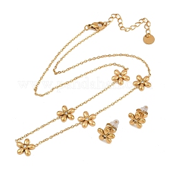 Комплекты из ожерелий и серег-гвоздиков из нержавеющей стали 304 с цветочным принтом&nbsp;SJEW-K003-02G