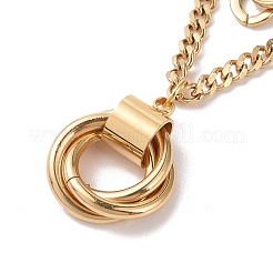 Placcatura sotto vuoto pvd acciaio inossidabile 304 doppie catene collana multistrato con anelli ciondolo per donna&nbsp;STAS-E155-15G