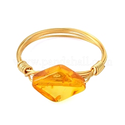 Fingerringe aus Kupferdraht und natürlichem Bernstein für Damen&nbsp;RJEW-JR01053