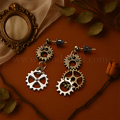 2 пара сережек-гвоздиков с зубчатым колесом из сплава&nbsp;EJEW-HY0001-19B