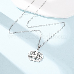 Collares con colgante de calabaza floral hueca de acero inoxidable 304 para Halloween&nbsp;NJEW-K308-09P
