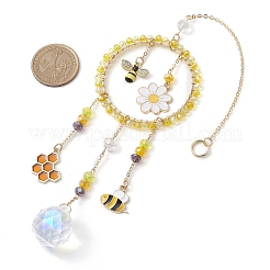 Кольцо с подвеской в форме пчелы из сплава с цветком и стеклянными бусинами&nbsp;HJEW-TA00240