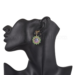 Серьги-гвоздики с подвесками из цветочного стекла&nbsp;EJEW-MZ00522-03