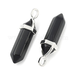 Кулоны из натурального черного обсидиана с двойным окончанием на конце&nbsp;X-G-F295-04K