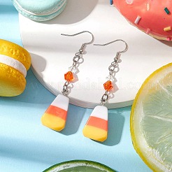 Серьги с подвесками из смолы и стекла Candy Corn&nbsp;EJEW-JE05862