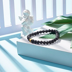 Bracciale elasticizzato in pietra lavica naturale con perline tonde e ematite sintetica a colonna&nbsp;BJEW-JB07578-01