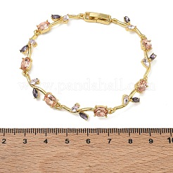 Pulseras de eslabones de flores de latón y vidrio&nbsp;KK-CBA7DFA-01G-03