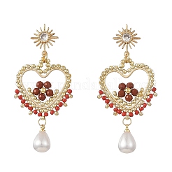 Pendientes colgantes de jaspe rojo natural y semillas de vidrio para mujer&nbsp;EJEW-MZ00782-02