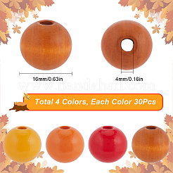 120шт 4 цвета окрашенные бусины из натурального дерева&nbsp;WOOD-SP0001-11A