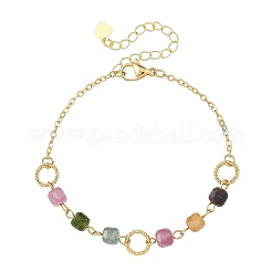 Armbänder aus Messing mit facettierten Würfelperlen und natürlichen Edelsteinen für Damen&nbsp;BJEW-JB14334