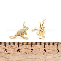 Серьги-гвоздики в форме кенгуру из латуни с микропаве из прозрачных кубических цирконий&nbsp;EJEW-F400-05G