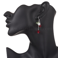 Серьги-подвески из стеклянных бусин с вишнями&nbsp;EJEW-JE06640-03